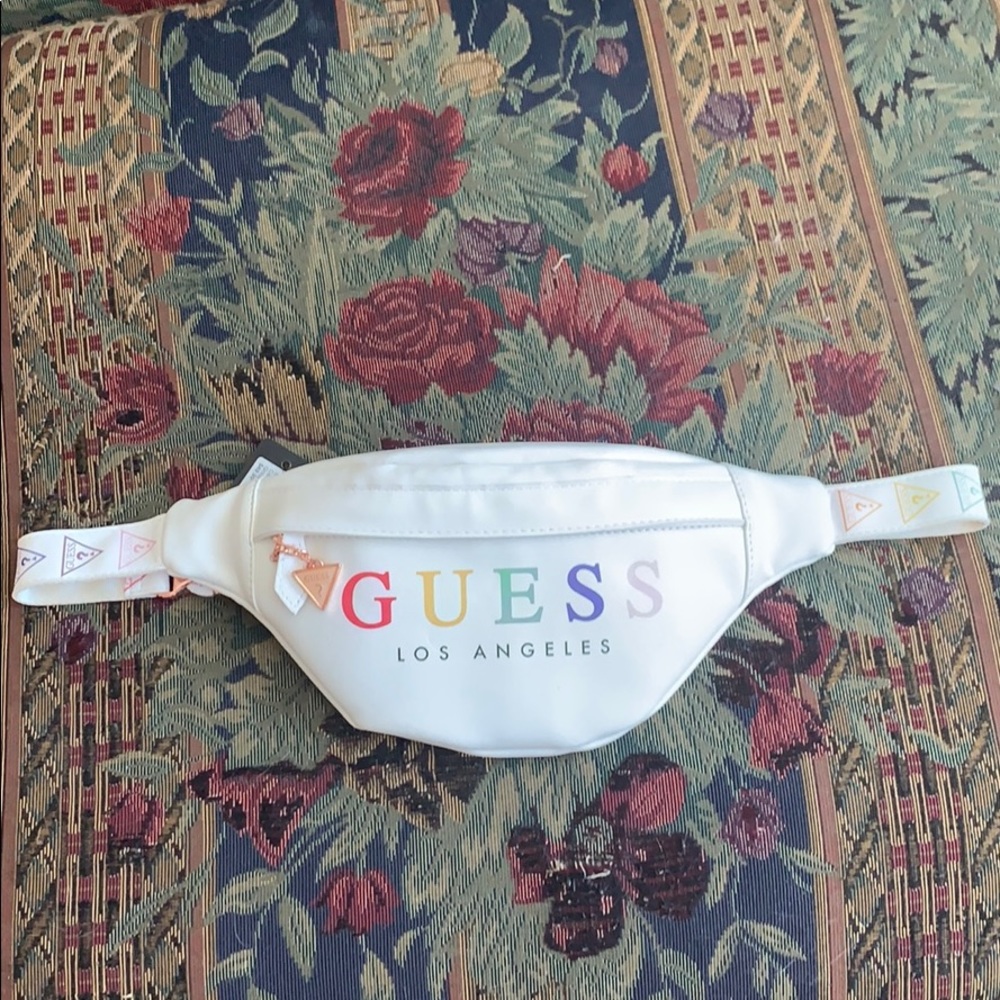 White multicolored Guess fanny pack bag